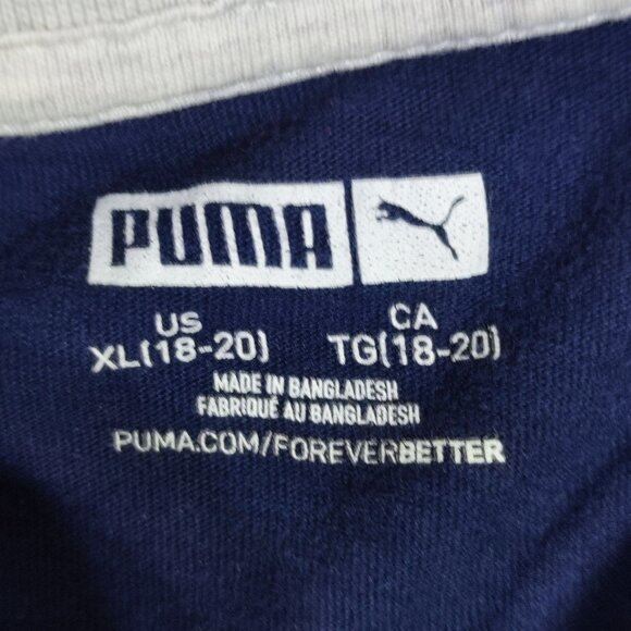 Puma short sleeve T-shirt boys size XL (18-20) blue white printed sleeves - Picture 4 of 7